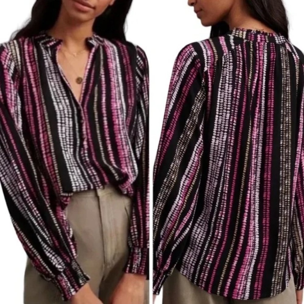 Maeve Anthropologie Colette Peasant Boho Blouse Balloon Sleeve Striped Print